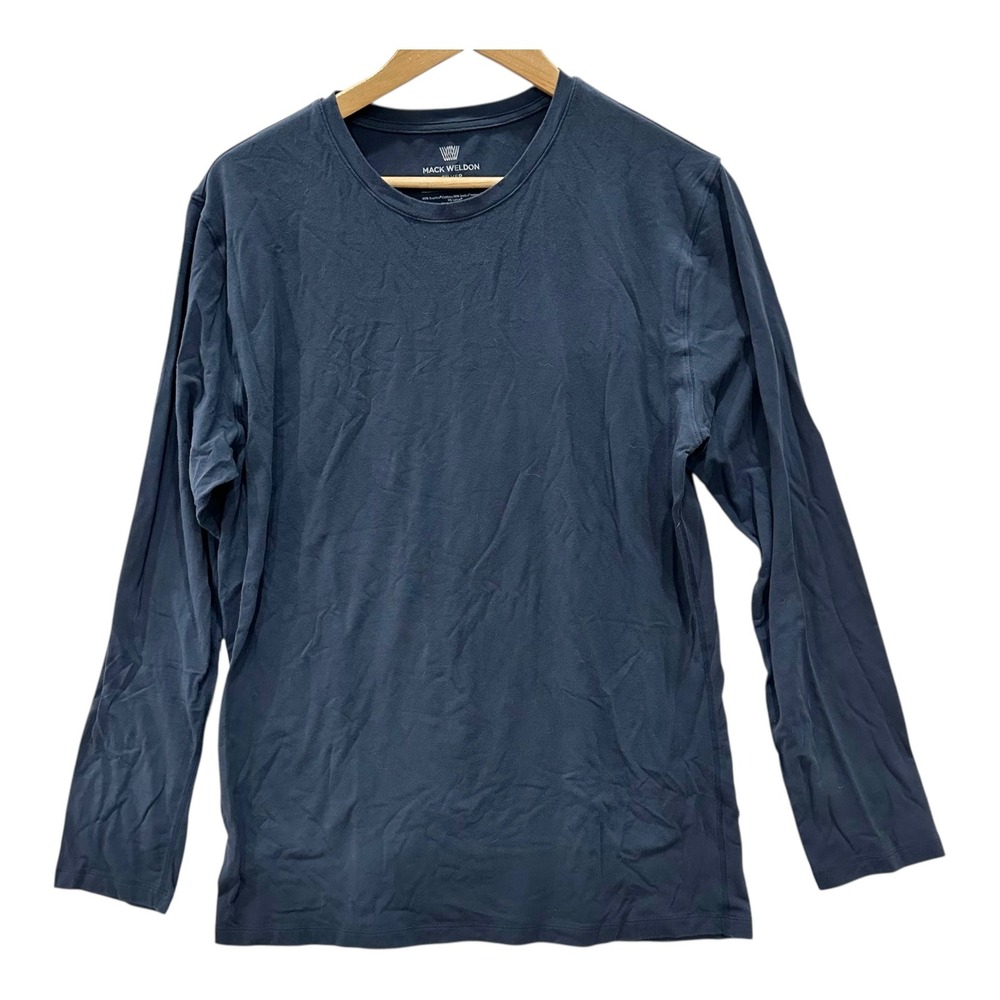 Mack Weldon Silver Long Sleeve Crewneck Tee Navy Blue Supima Cotton XL